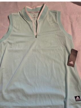 adidas Mint Green Sleeveless Zip-Front Golf Polo